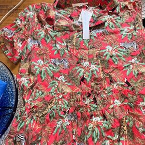 Jane+Delancey Red Jungle Print Button Down Shirt & Matching Draw String Pants